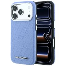 Karl Lagerfeld MagSafe-Schutzhülle aus Metall mit genarbtem Allover-Logo für iPhone 17 Pro / 18 Pro – Blau