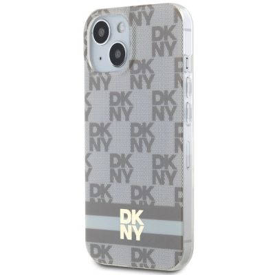 2. DKNY IML Checkered Mono Pattern & Printed Stripes MagSafe Hülle für iPhone 15 Plus / 14 Plus – Beige