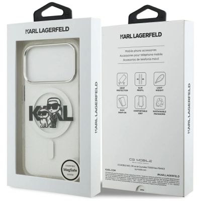 8. Karl Lagerfeld IML Glitter Karl & Choupette Sketch Logo MagSafe Case für iPhone 17 Pro – Transparent