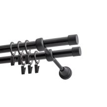 Doppelte Gardinenstange Ø 19 mm, schwarz, 160 cm, LUNA, mit Ringen – KOWALSKI