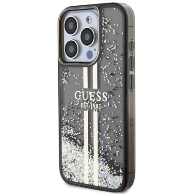 2. Guess Liquid Glitter Gold Stripes Hülle für iPhone 15 Pro – Schwarz