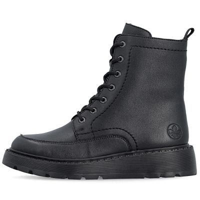 3. Schwarze Damen-Ankle-Boots aus Leder mit Plateau, Rieker 70410-00