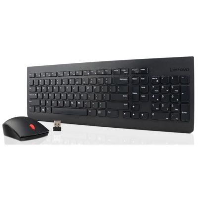 Lenovo Essential Kabelloses Tastatur- und Maus-Set – US-Englisch mit Euro-Symbol, Schwarz