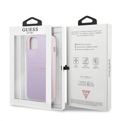 8. Guess GUHCP13SPSASBPU iPhone 13 mini 5,4 "lila / lila Saffiano Hot Stamp & Metalllogo