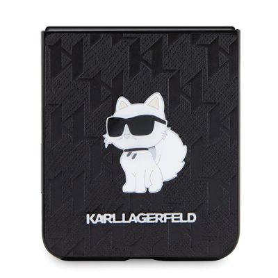 5. Karl Lagerfeld Saffiano Monogram Choupette Pin Hülle für Samsung Galaxy Z Flip 5 – Schwarz