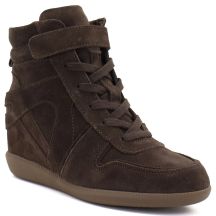 Damen-Leder-Sneaker-Stiefeletten mit Keilabsatz in Schokoladenbraun Vinceza 31712