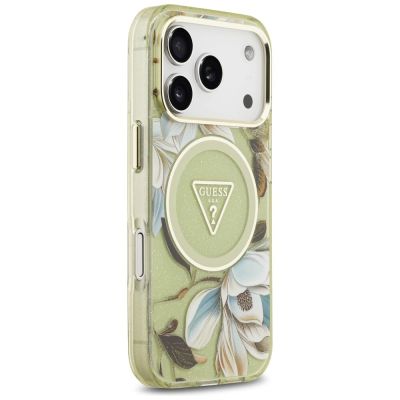 4. Guess IML Glitter Flowers Triangle MagSafe Hülle für iPhone 18 Pro Max / 17 Pro Max – grün
