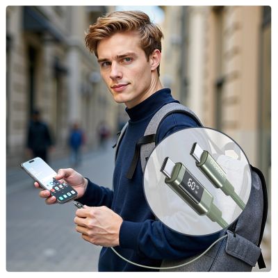 9. PD60W USB-C-zu-USB-C-Digitaldisplay, 1,2 m Nylonkabel – grün