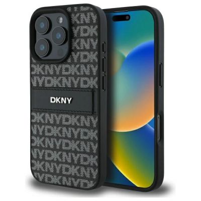 DKNY Texture Pattern Tonal Stripe Hülle für iPhone 16 Pro – Schwarz