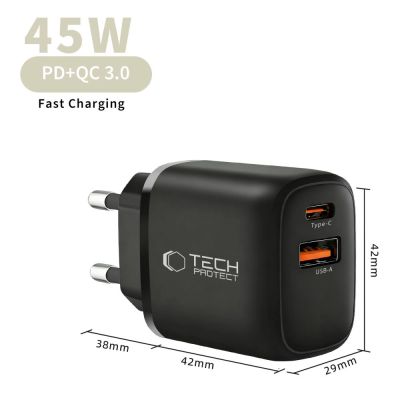 9. Tech-Protect NCA45W-GAN 2-Port 45W Wandladegerät mit USB-C-Kabel – Schwarz