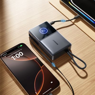 7. Joyroom JR-PR1 10000mAh 22,5W Powerbank mit integriertem einziehbarem USB-C-Kabel - Schwarz