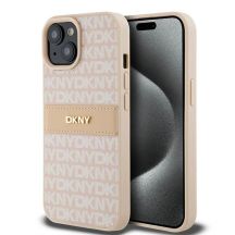 DKNY Lederhülle mit Monostreifen und Metalllogo für iPhone 15 / 14 / 13 – Rosa