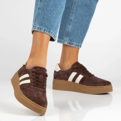 2. Damen-Plateauschuhe aus braunem Leder und Wildleder, Modell Filippo DP6776