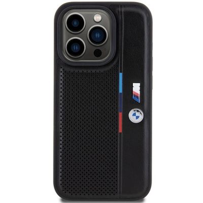 3. BMW Perforated Tricolor Line Hülle für iPhone 15 Pro – Schwarz