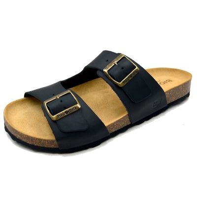 Bio Bio Herren-Slipper, profilierte Flip-Flops, Naturleder, schwarz