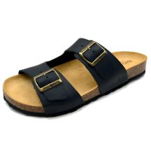 Bio Bio Herren-Slipper, profilierte Flip-Flops, Naturleder, schwarz