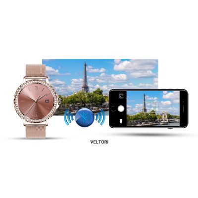21. VELTORI VT320-1 Damen-Smartwatch, Goldarmband + rosa Silikonarmband
