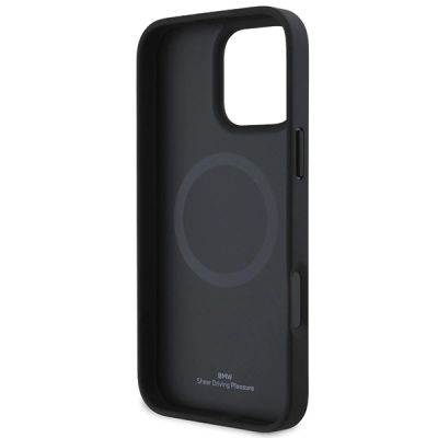 6. BMW Logo Lederstruktur und Line MagSafe Hülle für iPhone 16 Pro - Grau