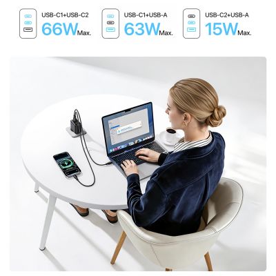 11. Baseus EnerFill FE22 70W Wandladegerät 2 x USB-C + USB-A - Schwarz