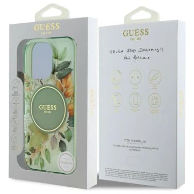 7. Guess IML Flower & Tonal Circle MagSafe Hülle für iPhone 16 Pro Max - grün