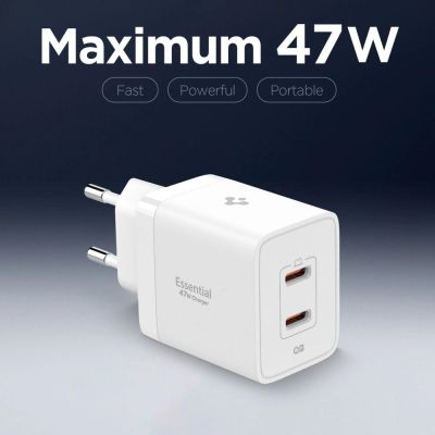 4. Spigen Essential EE472EU 2-Port USC-C 47W Wandladegerät – weiß