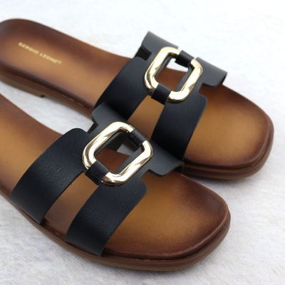 3. Damenpantoffeln mit Verzierungen, schwarz, Sergio Leone SK077H