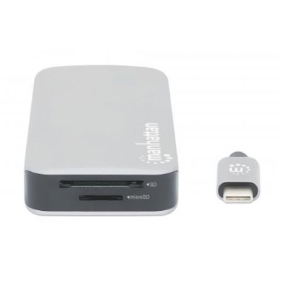 5. MANHATTAN 8-in-1 USB-C Dockingstation mit USB 3.2 Gen 1 Power Delivery, Typ-C Stecker auf HDMI Buchse, drei USB-A Anschlüssen, Gigabit RJ45 Anschluss, USB-C Power Delivery Anschluss, SD/MicroSD Kartenleser, Aluminium, Space Grau (13061)
