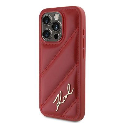 2. Karl Lagerfeld Diagonal Quilted Script Hülle für iPhone 15 Pro – Rot