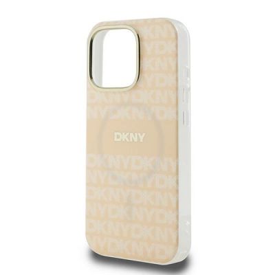 6. DKNY Repeat Texture Pattern With Stripe Hülle für iPhone 16 Pro Max – Rosa