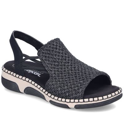 2. Bequeme schwarze Plateau-Sandalen für Damen Rieker 66241-00