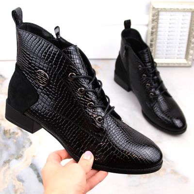 2. Filippo W PAW478A schwarze Lacklederstiefeletten mit isolierter Krokodilledersohle