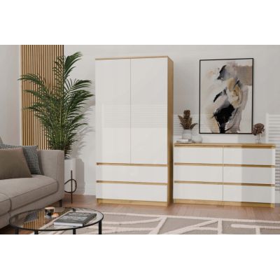 6. M6 MALWA Kommode 120 cm 6 Schubladen Kunst/Weiß Set