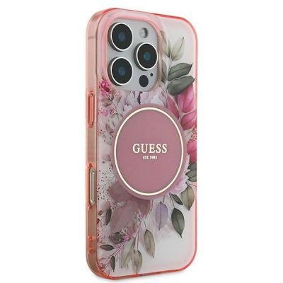 4. Guess IML Flower & Tonal Circle MagSafe Hülle für iPhone 16 Pro Max – pink