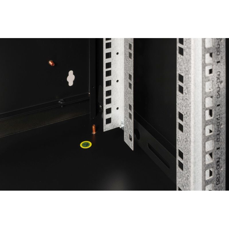 30. Digitus Unique 19" 9U Rackmount-Netzwerkschrank, 600 x 450 mm, Glastür, schwarz, ungeteilt, montiert, 100 kg