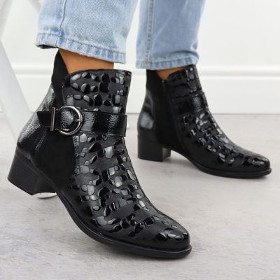 6. Damen-Ankle-Boots aus Lackleder mit Absatz, schwarz, Remonte Rieker R5188-02
