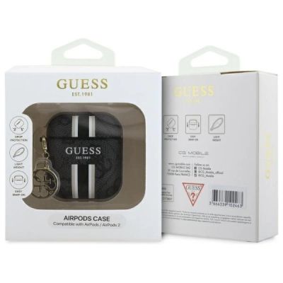 3. Guess GUA2P4RPSK AirPods 1/2-Abdeckung schwarz/schwarz 4G-Charm mit bedruckten Streifen