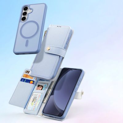 10. Dux Ducis Lawa Lederhülle für Samsung Galaxy S25+ mit abnehmbarer magnetischer Brieftasche – Blau