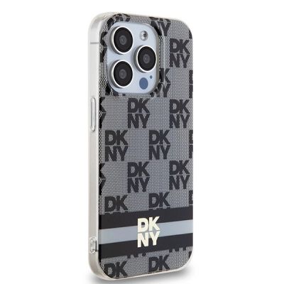 4. DKNY IML Checkered Mono Pattern & Printed Stripes MagSafe Hülle für iPhone 14 Pro – Schwarz