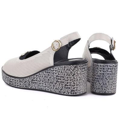 4. Damen-Keilsandalen aus Leder mit durchbrochenem beigem Muster, S.Barski 7010