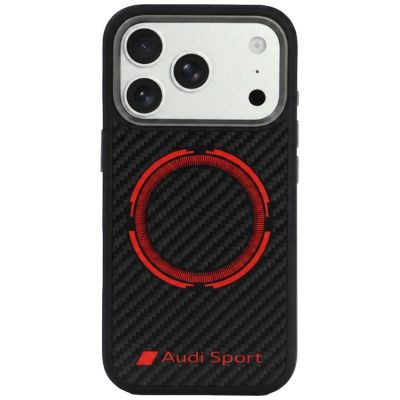 Audi RSQ Carbonfaser Sport Red Circle MagSafe Hülle für iPhone 18 Pro / 17 Pro - Schwarz