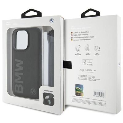 7. BMW Signature Leder-Wordmark-Cord-Hülle für iPhone 15 Pro – Schwarz