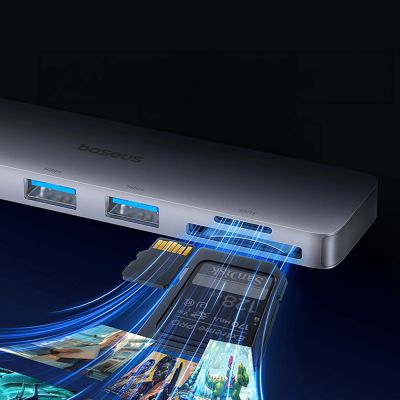 8. Baseus UltraJoy Series 6-in-1 USB-C 40Gb/s USB 3.0 HDMI 4K USB-Hub mit SD- und MicroSD-Kartenleser – Grau