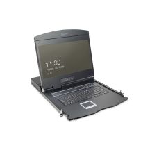 Modulare KVM-Konsole mit 19-Zoll-TFT-LCD-Bildschirm, 1 VGA-Anschluss, Touchpad, GE-Tastatur, schwarz