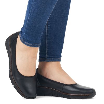 6. Rieker 53755-00 Damen-Keilschuhe aus Leder, bequem, schwarz