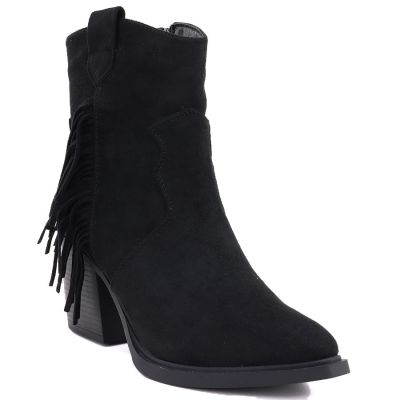 Gefütterte Damen-Cowboystiefel mit Fransen, schwarz, M.Daszyński MR2520-1