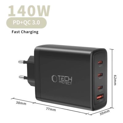 5. Tech-Protect NC140W-GAN 4-Port 140W Wandladegerät – Schwarz