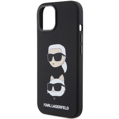 6. Karl Lagerfeld Silikon Karl&Choupette Head Hülle für iPhone 15 Plus / 14 Plus – Schwarz
