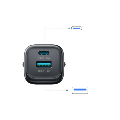 11. Joyroom JR-TG7 33W USB-A + USB-C Wandladegerät mit 60W USB-C auf USB-C 1m Kabel - Schwarz