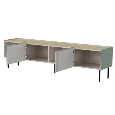 2. FELLINI TV-Schrank 200x40x52, olivgrün + geölte Eichenplatte