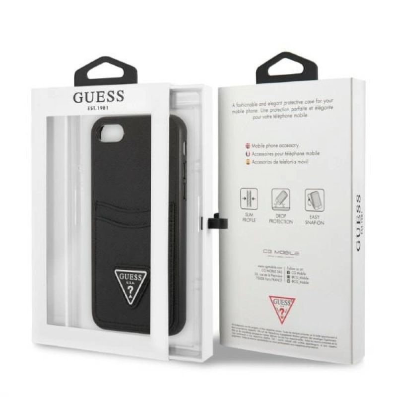 8. Guess GUHCI8PSATPK iPhone 7/8 SE 2020 / SE 2022 Hardcase schwarz/schwarz Hardcase Saffiano Triangle Logo Cardslot